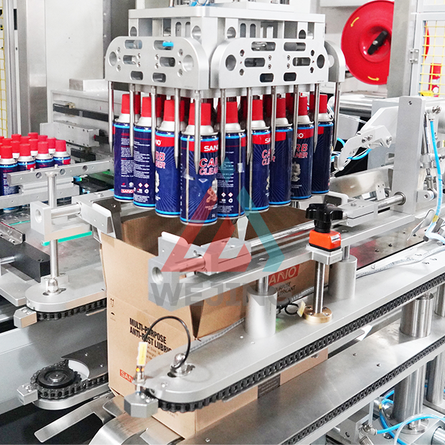 Emballage de caisses de bouteilles a&eacute;rosols 