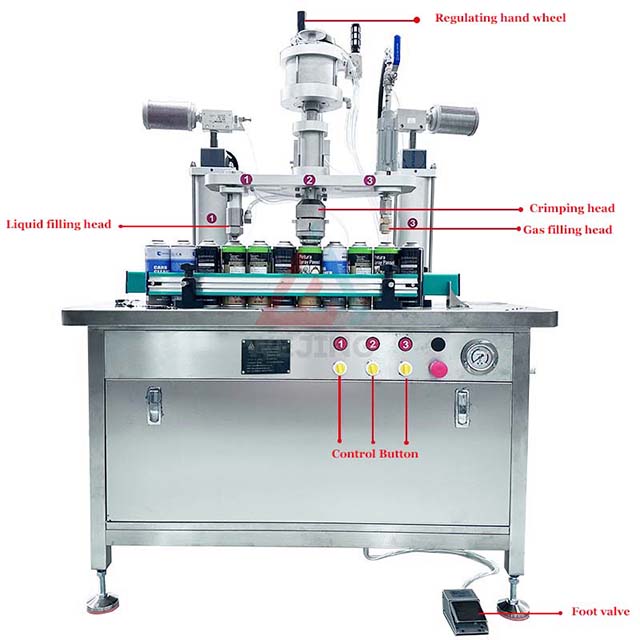 Machine de remplissage de canette d'aérosol de gaz de remplissage d'aérosol pneumatique semi-automatique 3 en 1